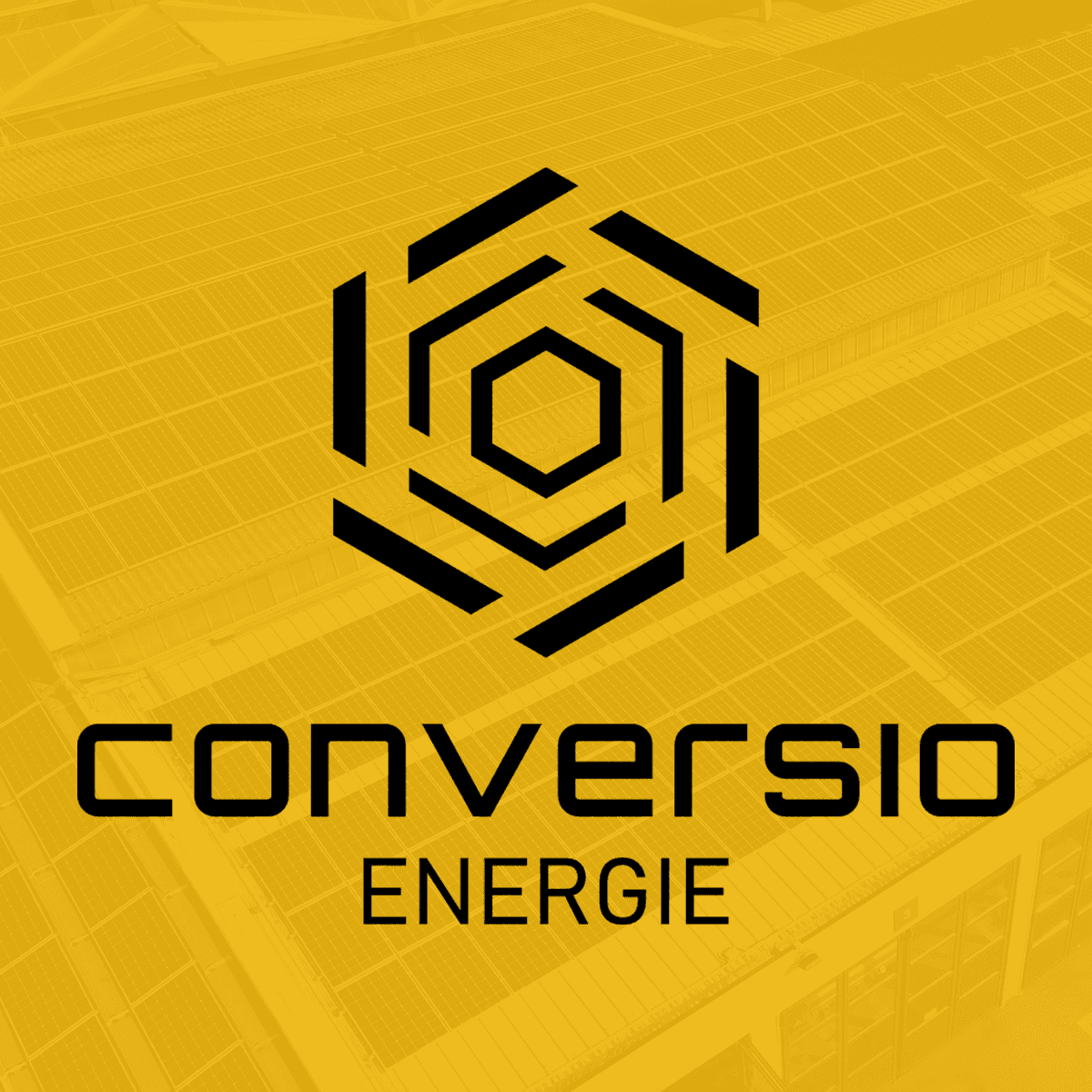 Conversio Energie logo in front of a photovoltaic system